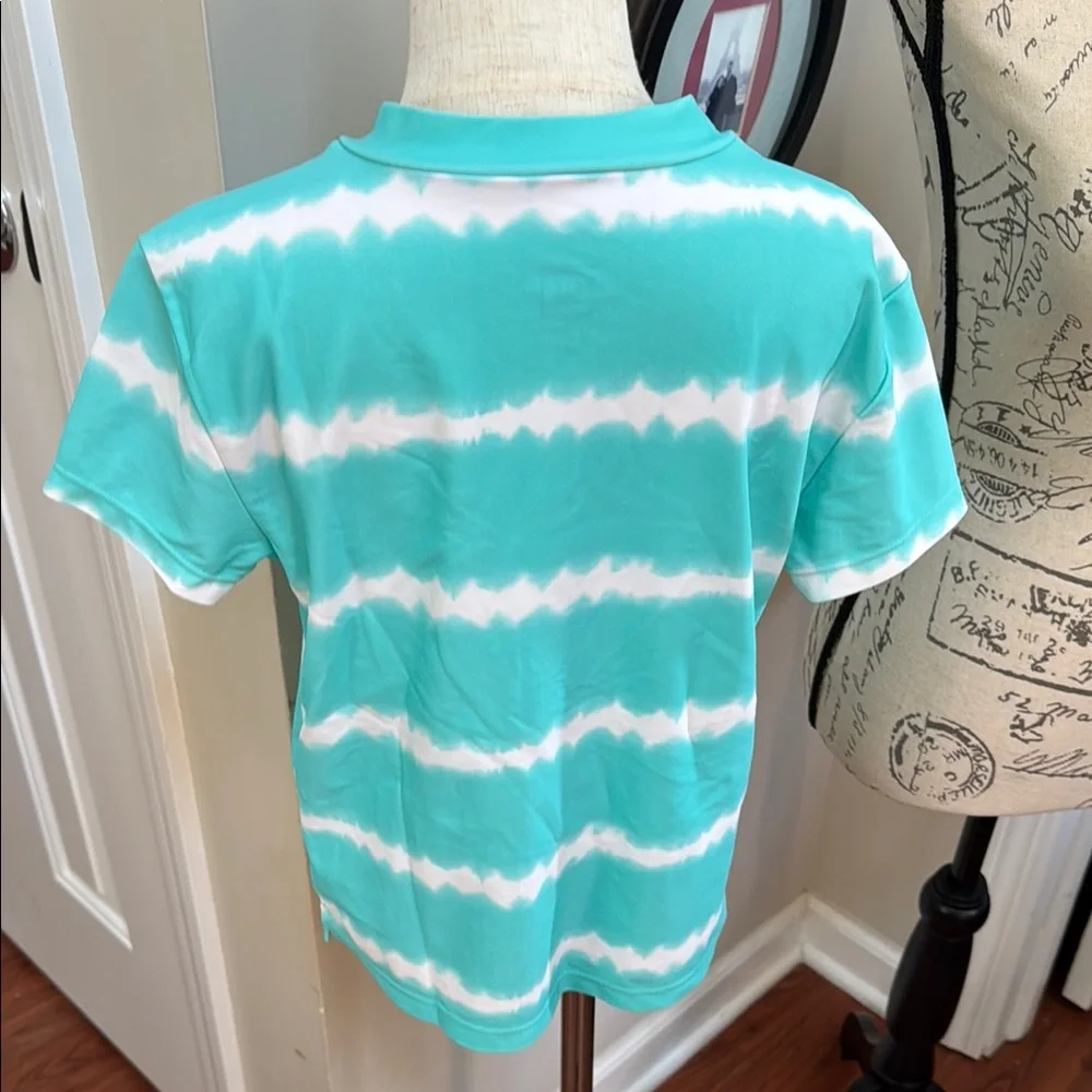 🏊‍♀️ GAP Kids Aqua & White Tie Dye Short Sleeve Zip Up Swim Rashguard XL/12 Girl